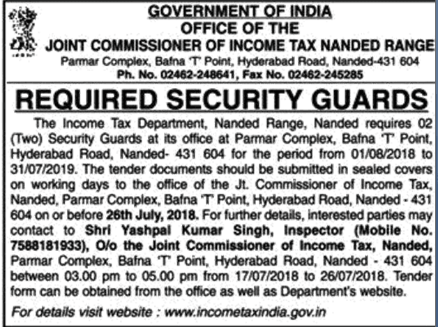 Income Tax Department Nanded Recruitment 2018