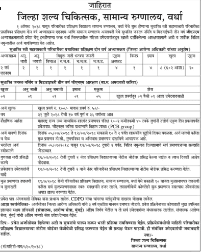 Jilha Rugnalaya Wardha Recruitment 2018