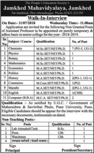 Jamkhed Mahavidyalaya Recruitment 2018