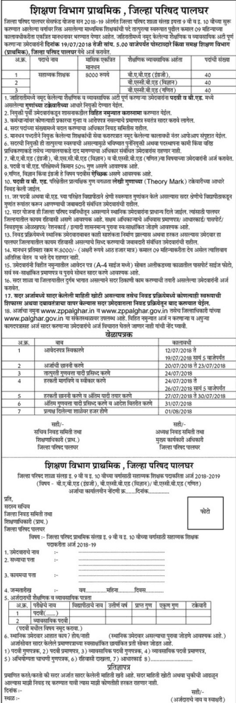 Primary Education Department ZP Palghar Assistant Teacher Recruitment 2018 *120Posts