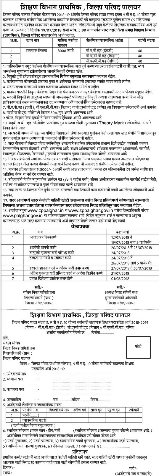 Primary Education Department ZP Palghar Assistant Teacher Recruitment 2018 *120Posts
