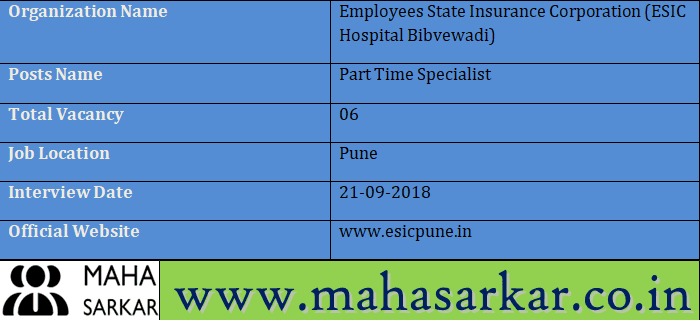 ESIC Hospital Bibvewadi Recruitment 2018