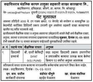 सदाशिवराव मंडलिक कागल तालुका सहकारी साखर कारखाना, कोल्हापूर भरती २०२१.