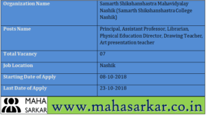 Samarth Shikshanshastra College Nashik Recruitment 2018