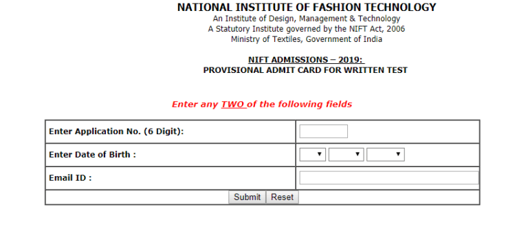 NIFT Admit Card or Hall Ticket 2019