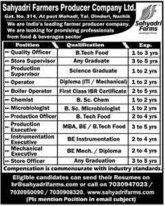 Sahyadri Farmers Producer Company Nashik Recruitment 2019
