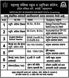 महाराष्ट्र पब्लिक स्कूल और जूनियर कॉलेज भरती २०१९