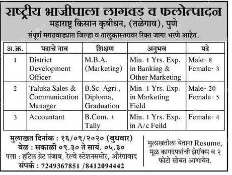 महाराष्ट्र किसान कृषिधन पुणे भरती २०२०.