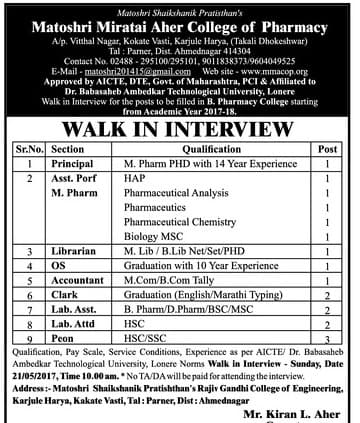 MMACOP Principal & Asst. Professor and More Recruitment 2017