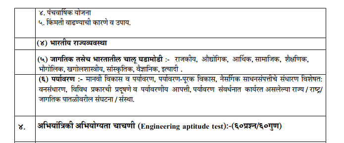 Maharashtra Engineering Services Group-A & B Combined (Pre) Exam & Separate (Main) Exam Syllabus