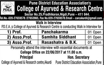 College of Ayurved & Research Center Recruitment 2017
