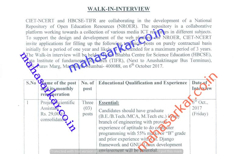 CIET Mumbai Project Scientific Officer Recruitment 2017