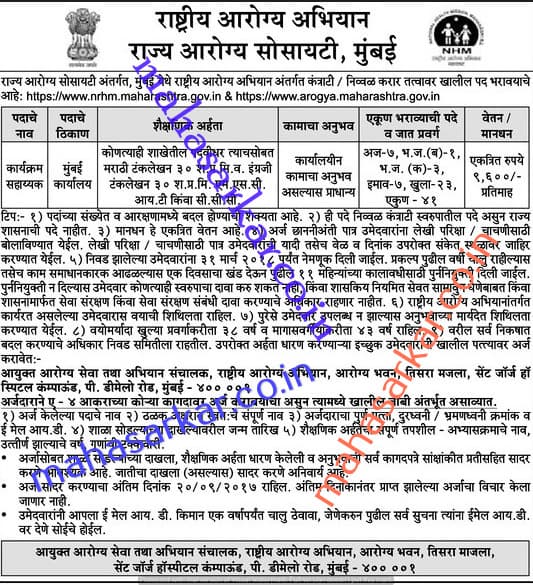 SHS Mumbai Program Assistant Recruitment 2017