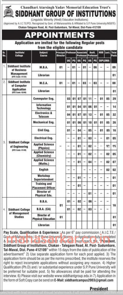Siddhant Education Group Faculty Recruitment 2017