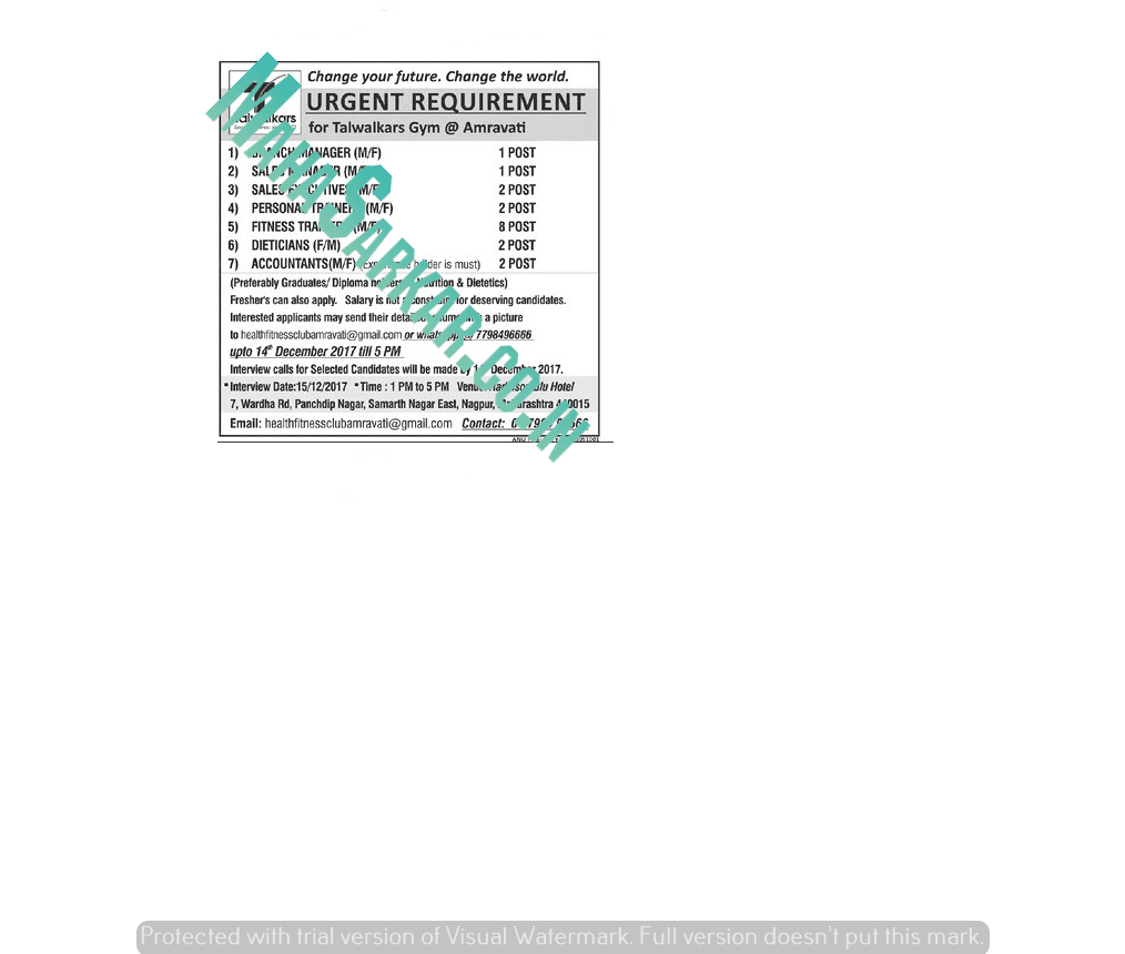 Talwalkars Amravati Recruitment