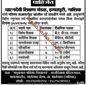 Ghatandevi Shikshan Mandal Recruitment 2018
