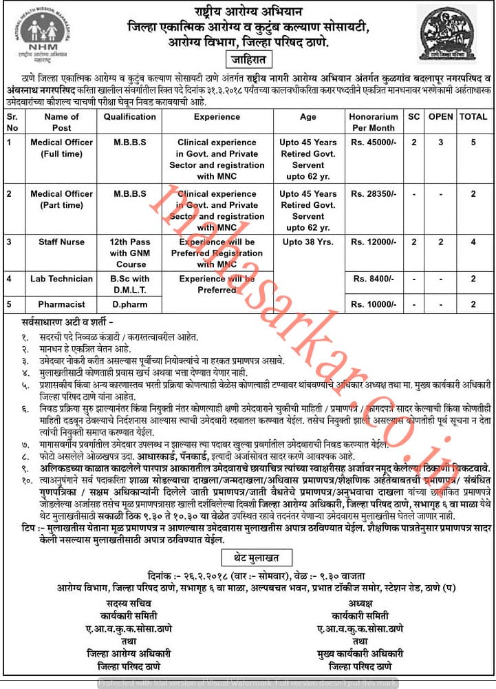 ZP Thane’s NUHM Department Recruitment 2018
