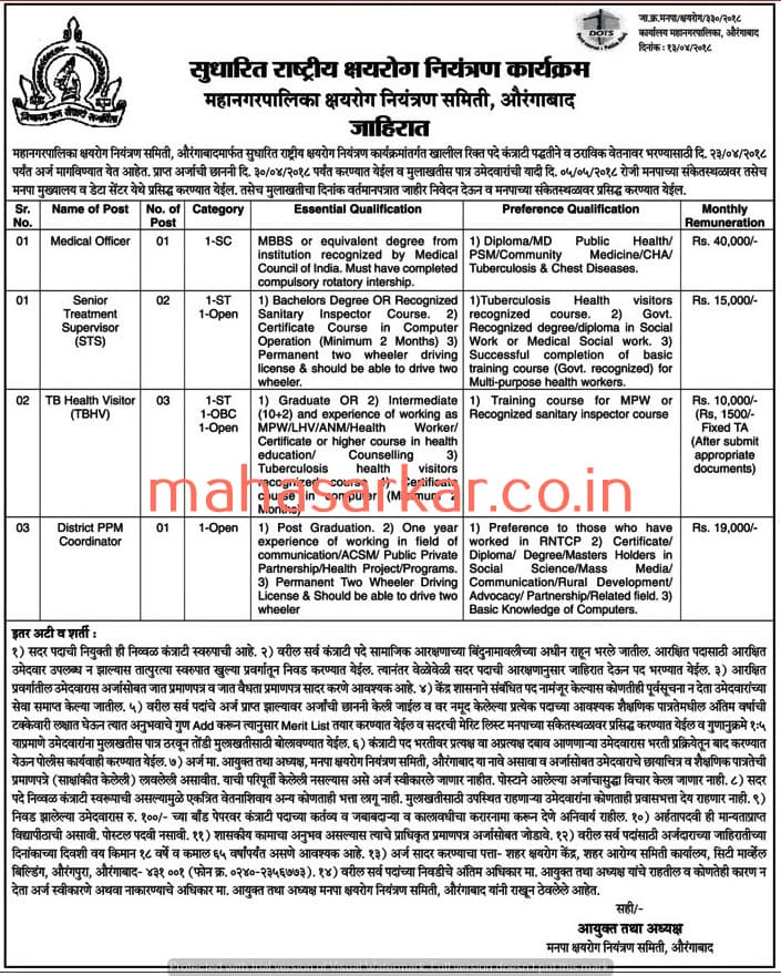 TB Control Committee Aurangabad Recruitment 2018