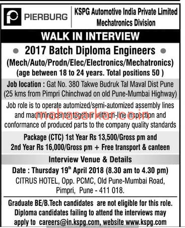 KSPG Pune Recruitment 2018