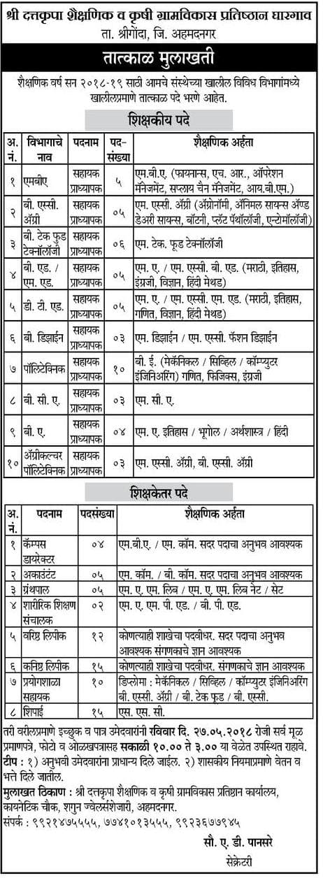 Shri Krishi Gram Vikas Pratisthan Recruitment 2018
