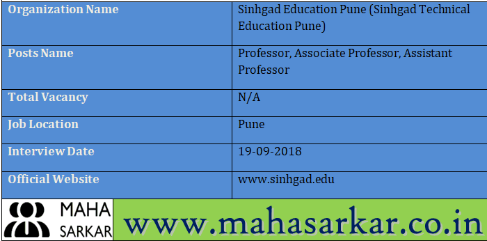 Sinhgad Education Pune Recruitment 2018