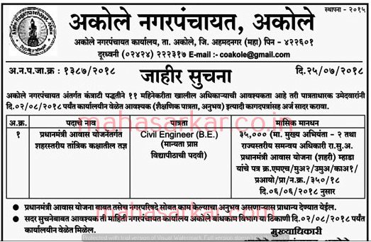 Akole Nagar Panchayat Recruitment 2018