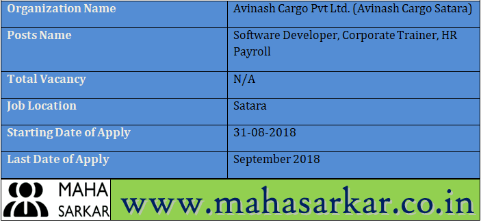 Avinash Cargo Satara Recruitment 2018