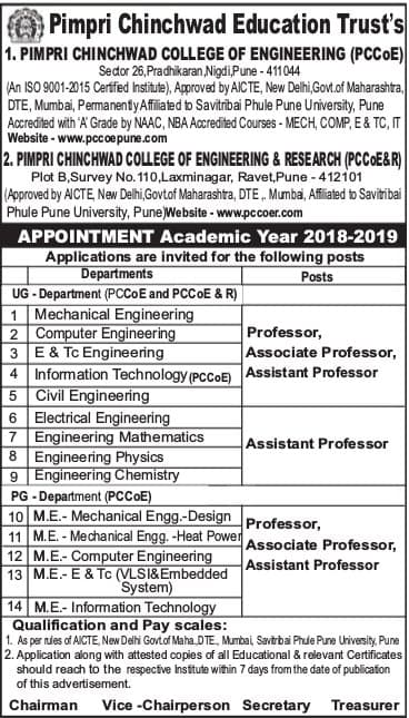 Pimpri Chinchwad Education Trust Recruitment 2018