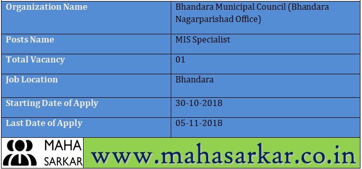 Bhandara Nagarparishad Office Recruitment 2018