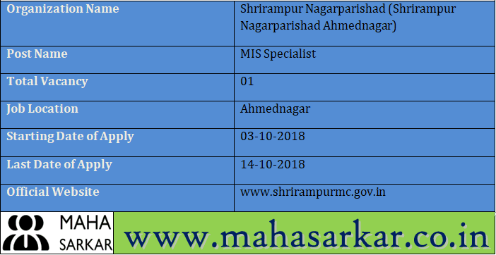 Shrirampur Nagarparishad Ahmednagar Recruitment 2018