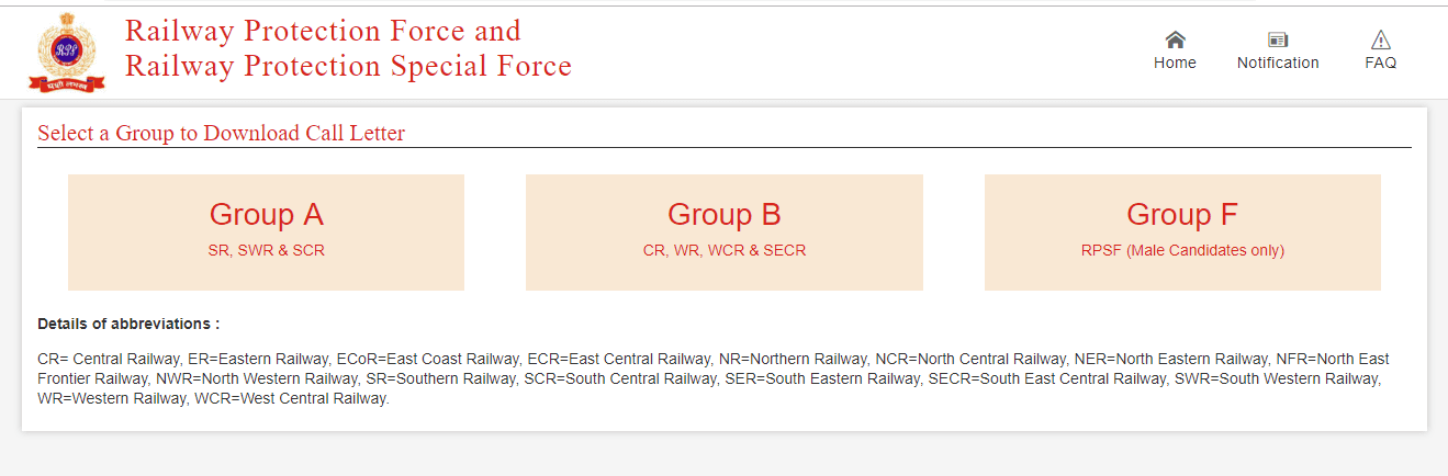 RPF Constable Admit Card 2019 For Group A, B, F Candidates