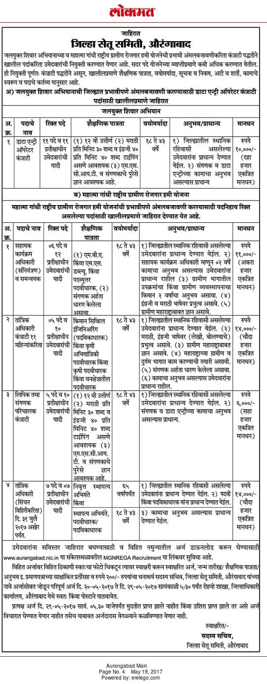 Jilha Setu Samiti Recruitment 2017