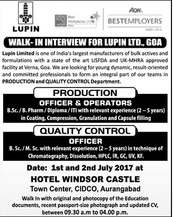 Lupin Recruitment 2017