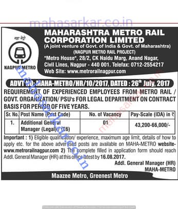 NMRCL General Manager Recruitment 2017