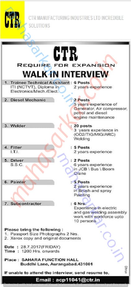 CTR Recruitment 2017
