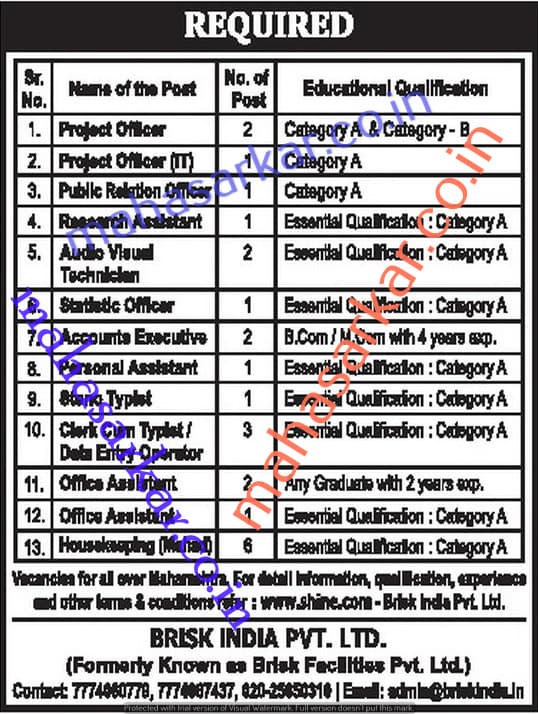 Brisk India Recruitment 2017