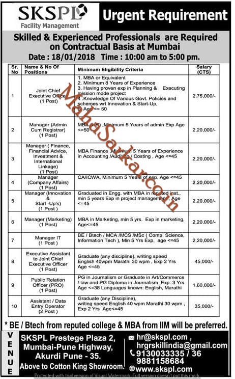 SKSPL Recruitment 2018