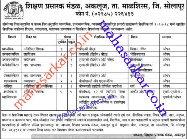 Shikshan Prasarak Mandal Faculty Recruitment 2017