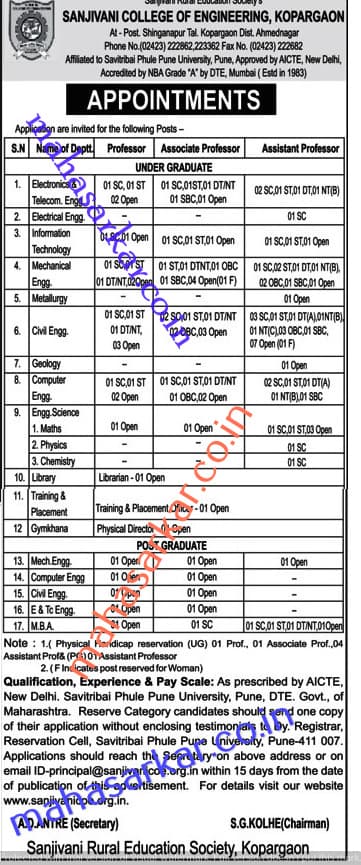 Sanjivani COE Recruitment 2017