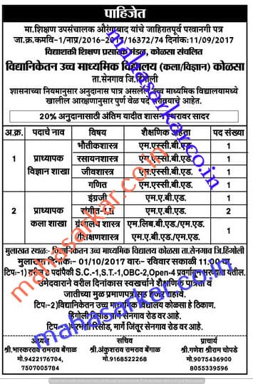 Vidyashakti Shikshan Prasarak Mandal Professor Recruitment 2017