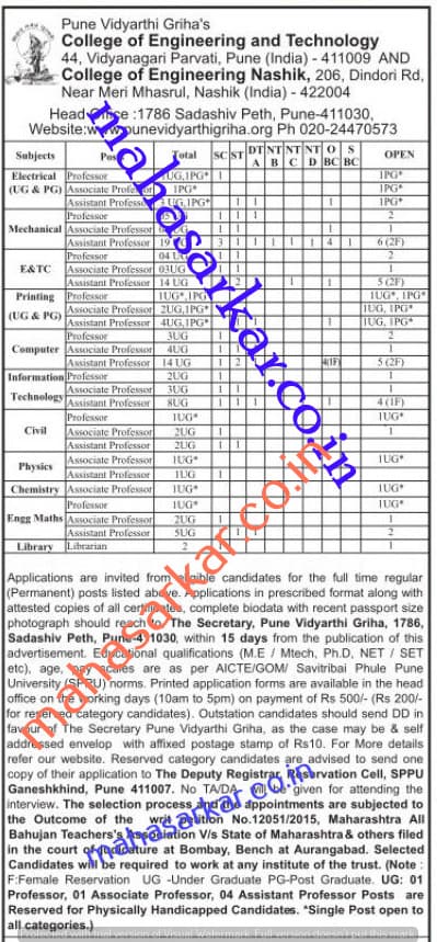 PVGCOET Faculty Recruitment 2017