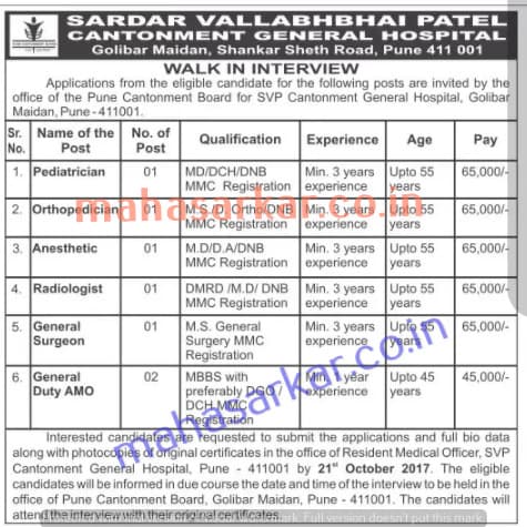 SVP Cantonment General Hospital Recruitment 2017