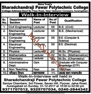 Sharadchandraji Pawar College Recruitment 2018