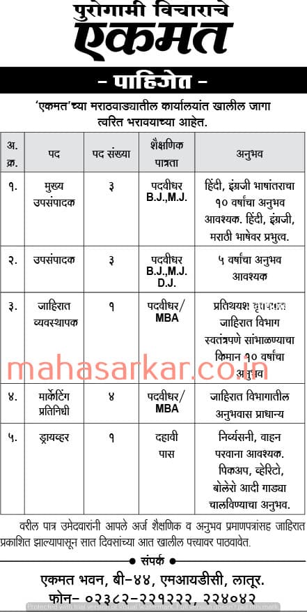 Ekmat Latur Recruitment 2017
