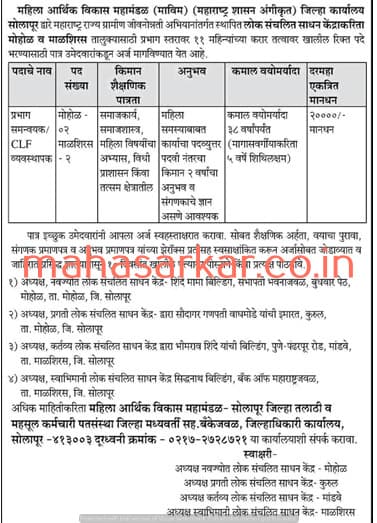 MAVIM Solapur Recruitment 2018