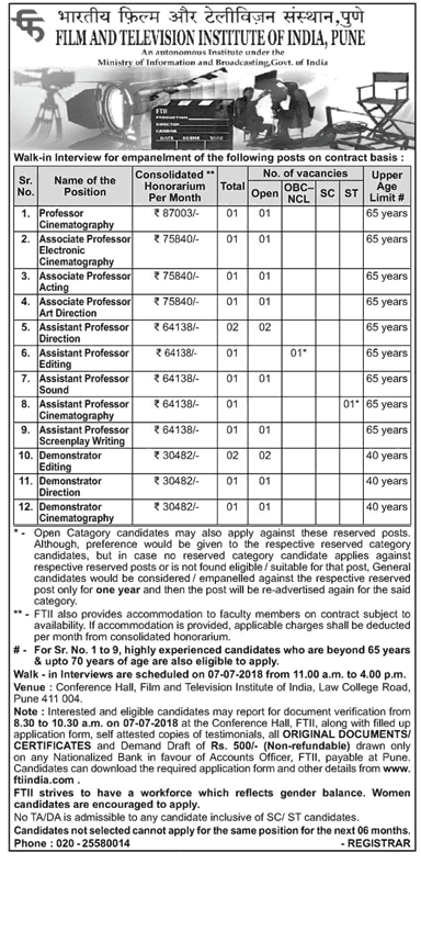 FTIIndia Recruitment 2018