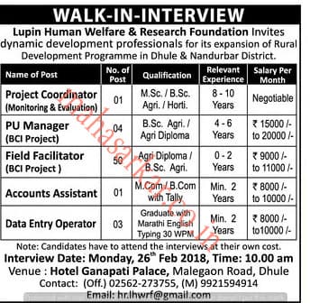 Lupin Foundation Dhule Recruitment 2018