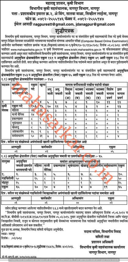 Maharashtra Krushi Vibhag Krushi Sevak Recruitment 2018