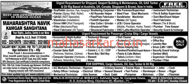 Maharashtra Navik Kamgar Sangathana Recruitment 2018