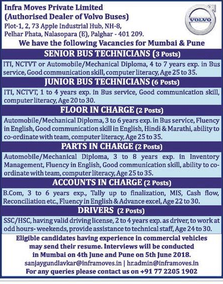 MAHA Infra Moves Recruitment 2018